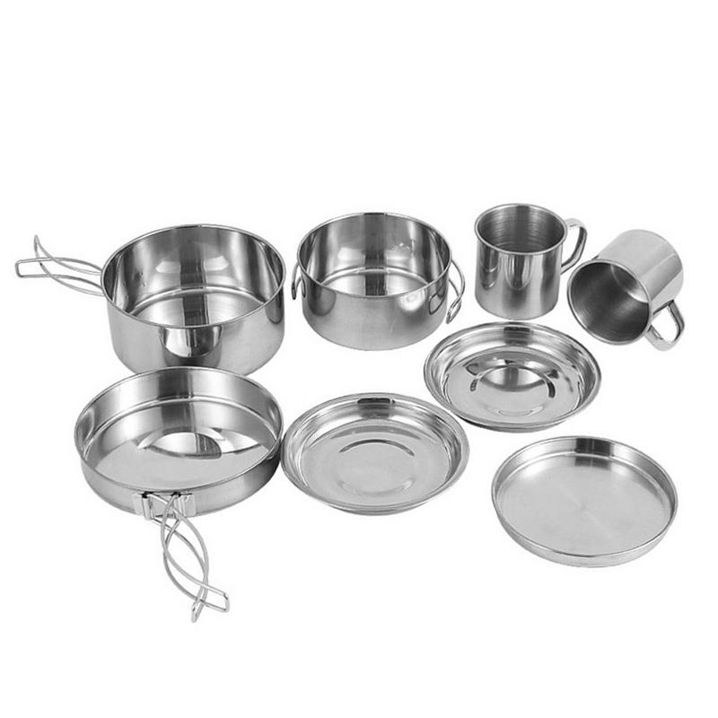 Camping Cooking Dishes - 8pcs/set Stainless Steel Outdoor Camping Cookware