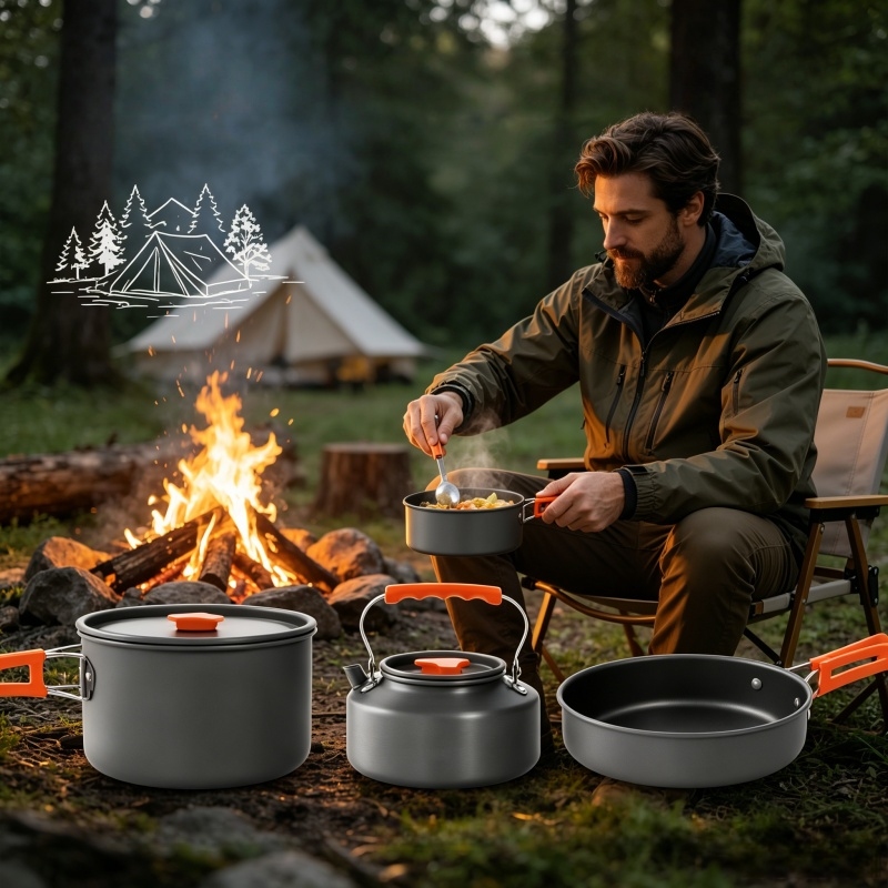 Camping Cooking Utensil Bag - Ultralight Aluminum Camping Cookware 10 Pieces