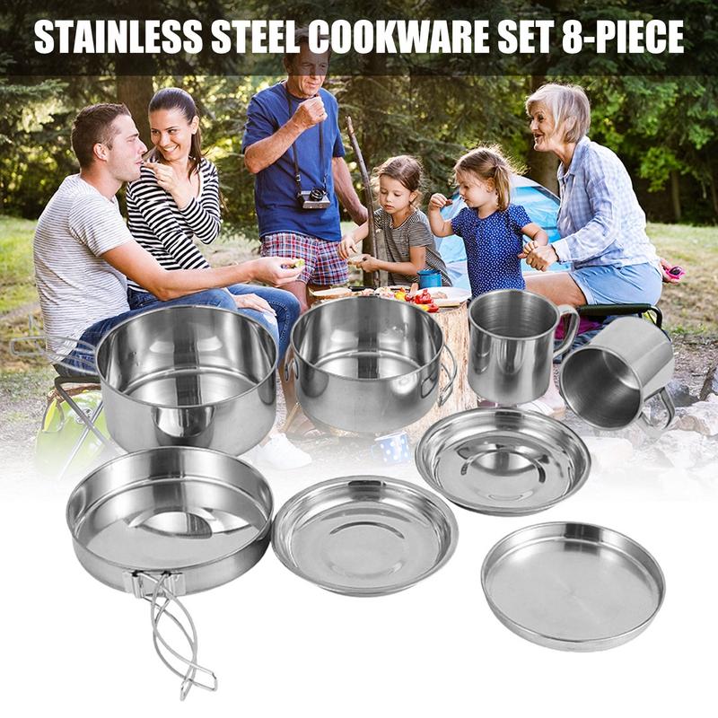 8pcs/set Stainless Steel Outdo - đánh giá và giá Camping Cooking Dishes