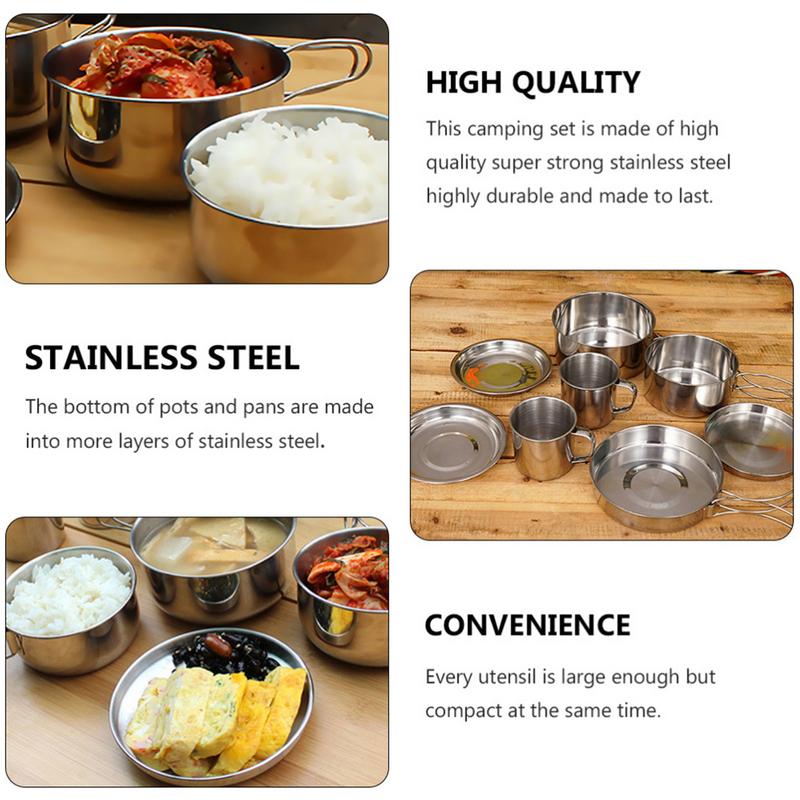 8pcs/set Stainless Steel Outdo - đánh giá và giá Camping Cooking Dishes