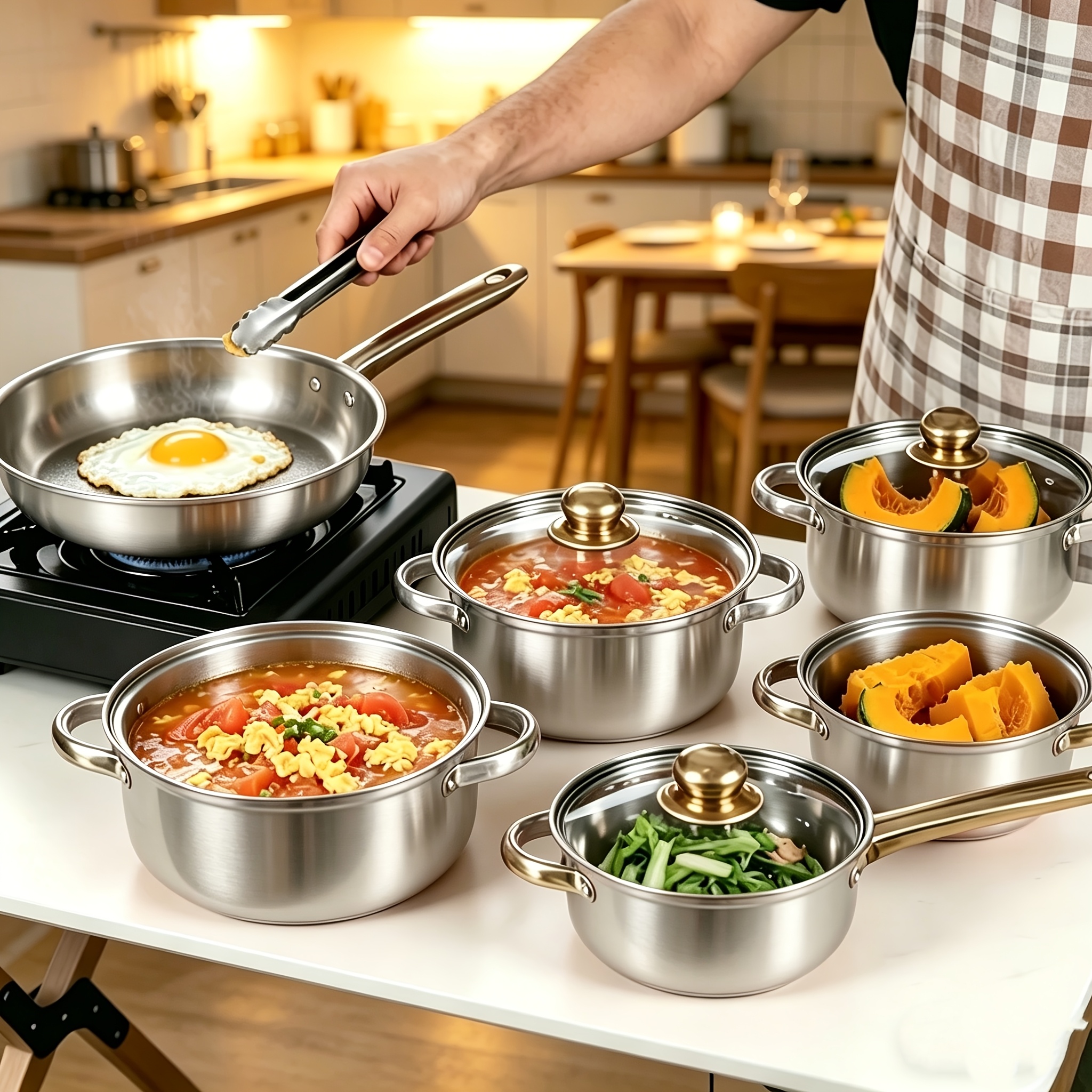 12-Piece Heavy-Duty Stainless  - đánh giá và giá Camping Outdoor Cooking Set