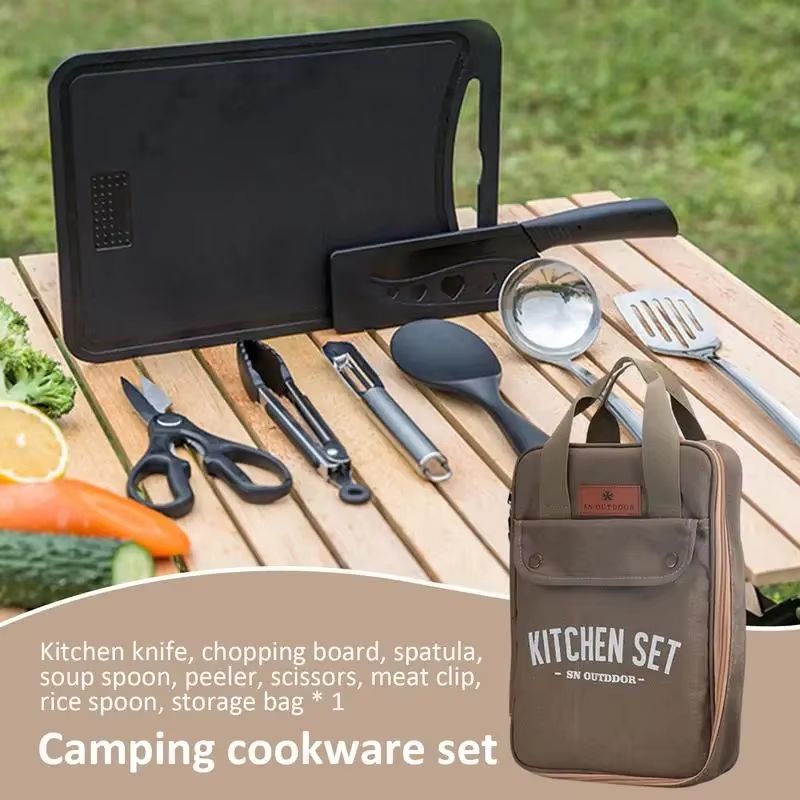 8pcs Camping Kitchen Cookware  - đánh giá và giá Camping Cooking Utensil Bag