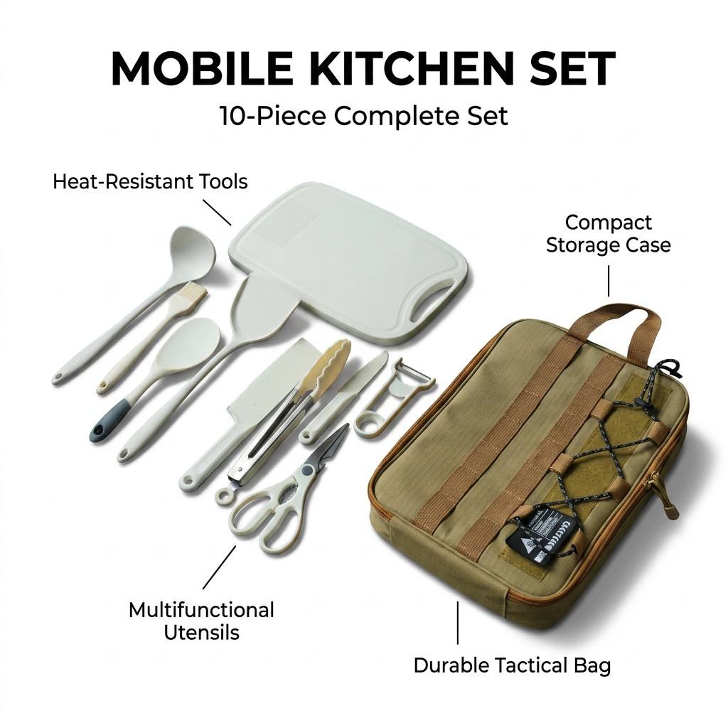 Portable 9Pcs Camping Kitchenw - đánh giá và giá Camping Cooking Utensil Bag