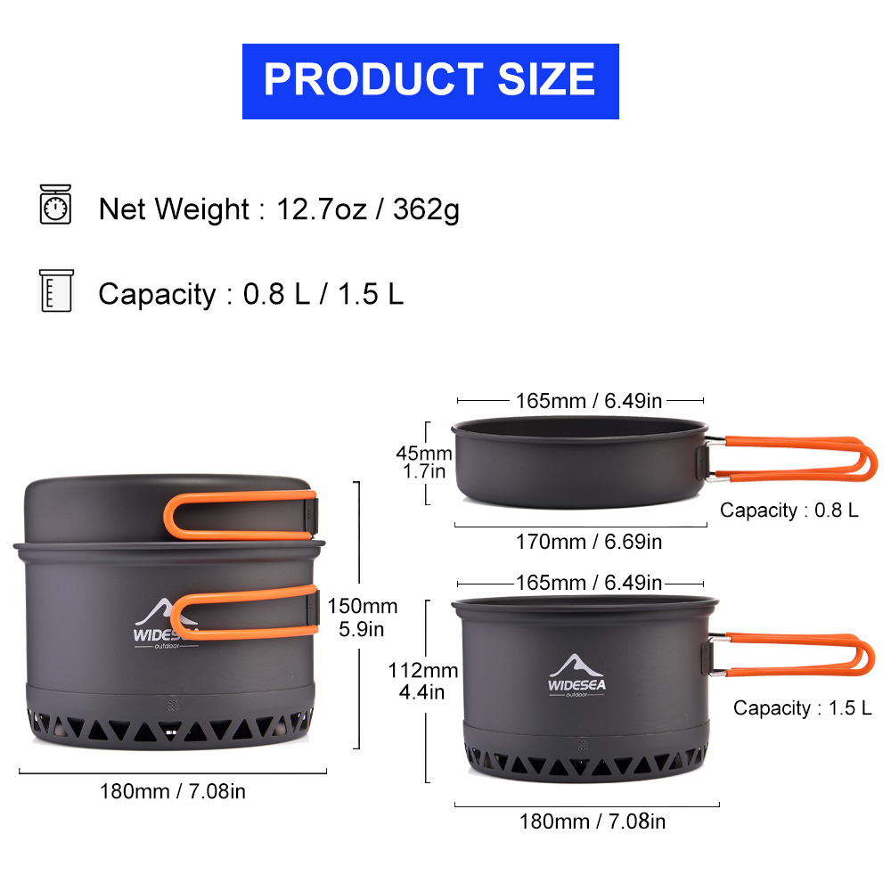 Widesea Camping Pot 1.3L 2.3L  - đánh giá và giá Quechua Camping Cooking Set