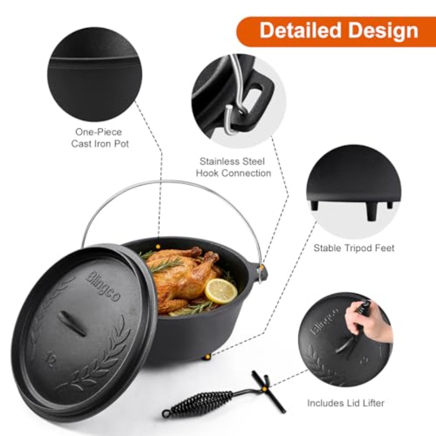 Pre-Seasoned Cast Iron Camp Du - đánh giá và giá Camp Dutch Oven Cast