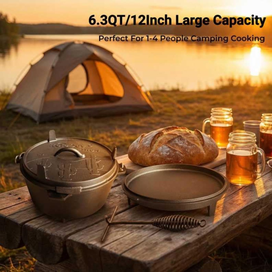 6.3qt Cast Iron Camping Dutch  - đánh giá và giá Camp Dutch Oven Cast